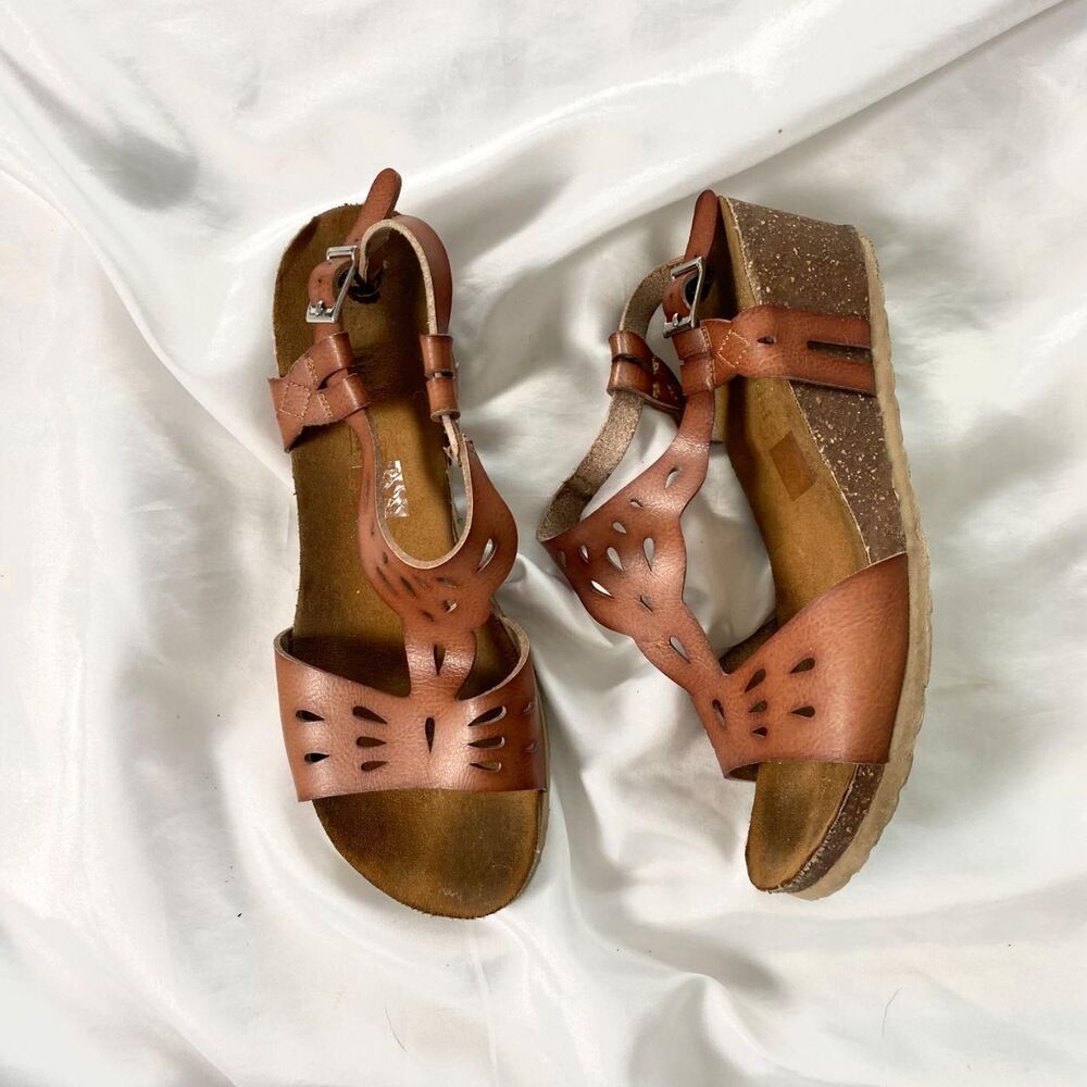 Bjorndal Y2K Chunky Brown Boho Floral Wedge Heel Sandals US 7